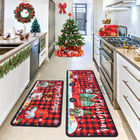 Voanos alfombras de cocina navideñas con gnomo y camión, decoran y protegen el suelo.