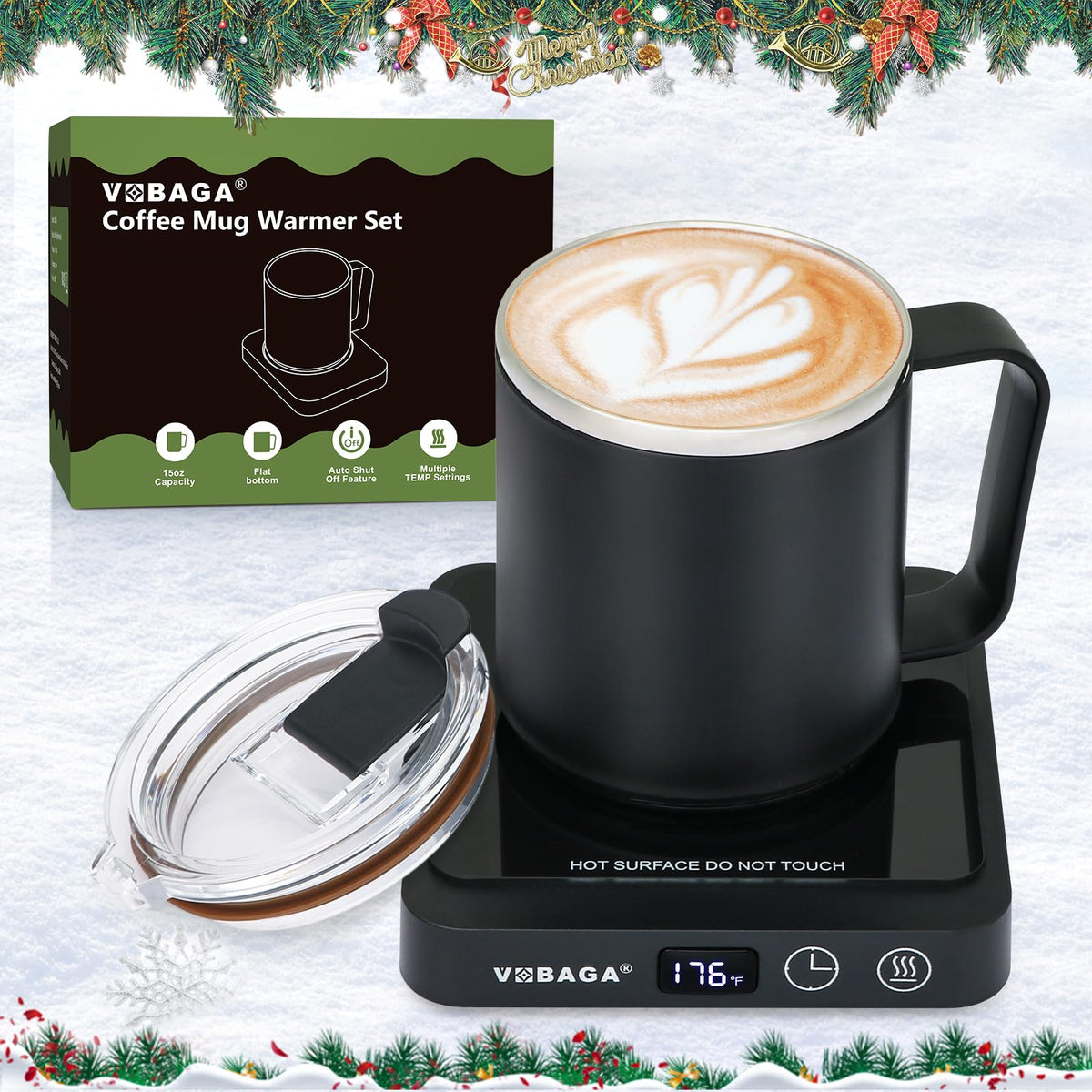 VOBAGA calentador de taza con set 15oz, mantiene bebidas a temperatura ideal durante el día