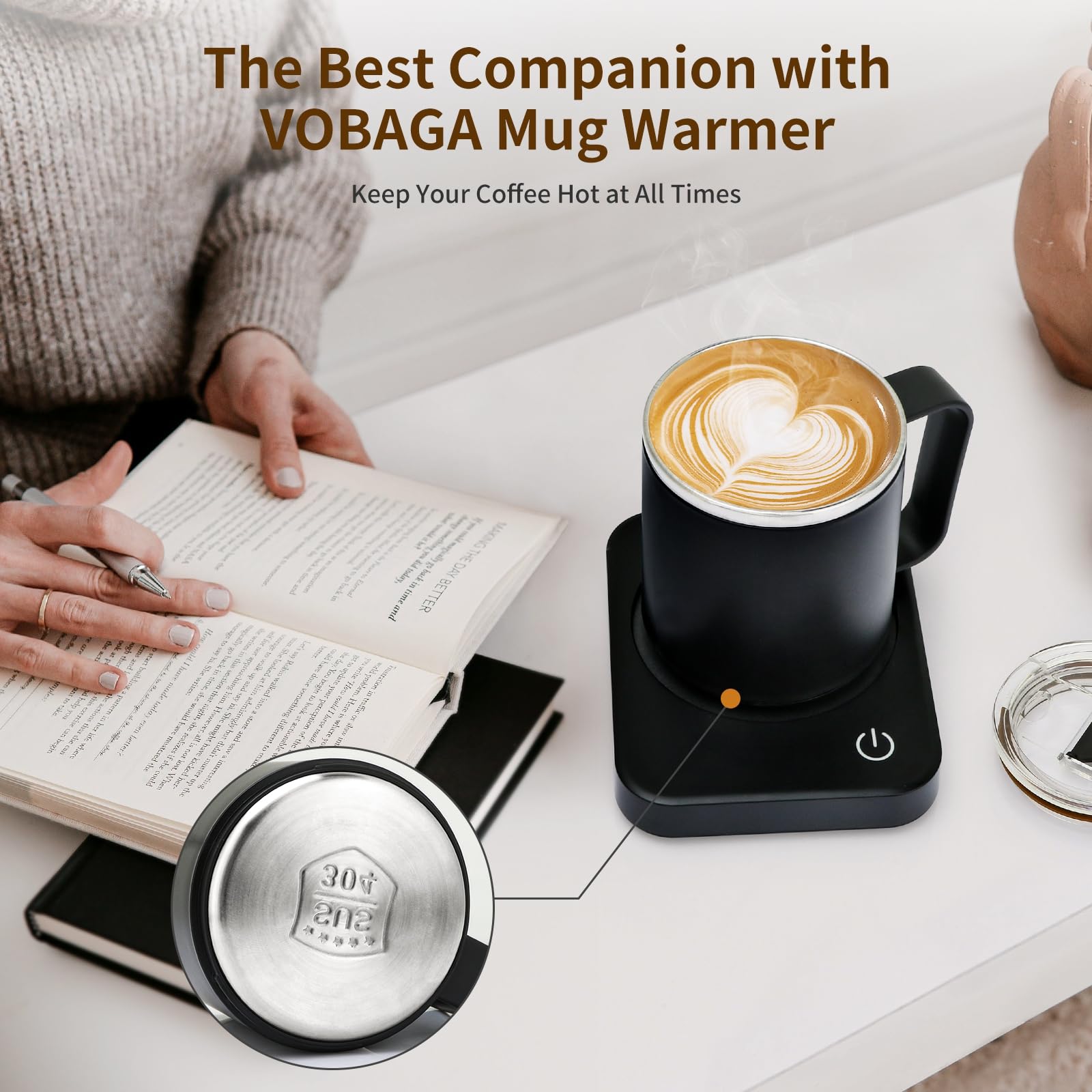 Taza VOBAGA 15 onzas con asa ergonómica para agarre cómodo.