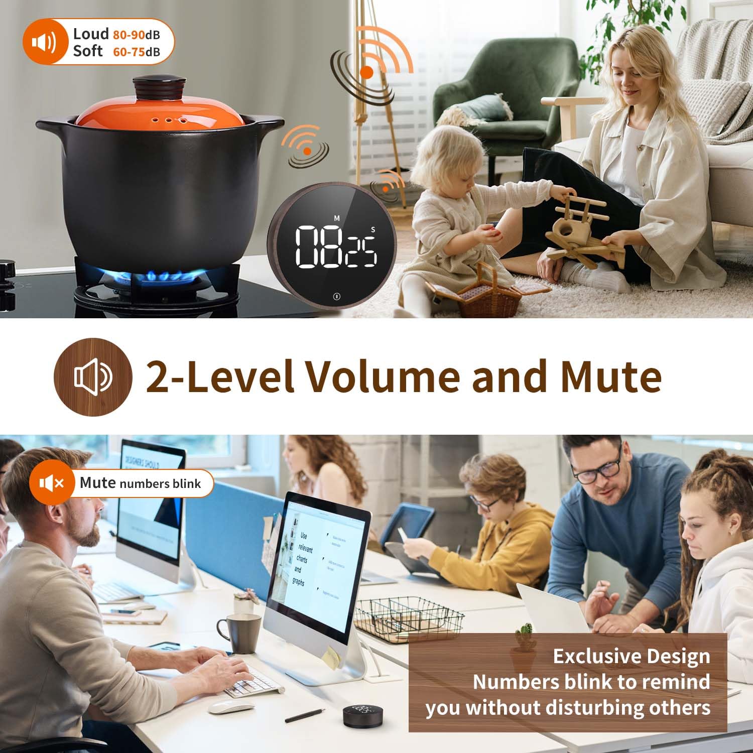 VOCOO temporizador de cocina con volumen ajustable para adaptarse al ruido