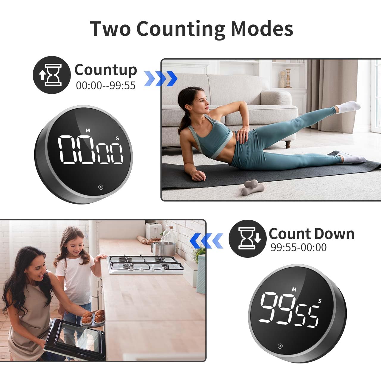 VOCOO temporizador digital cuenta regresiva de 99:55 para cocina y entrenamientos