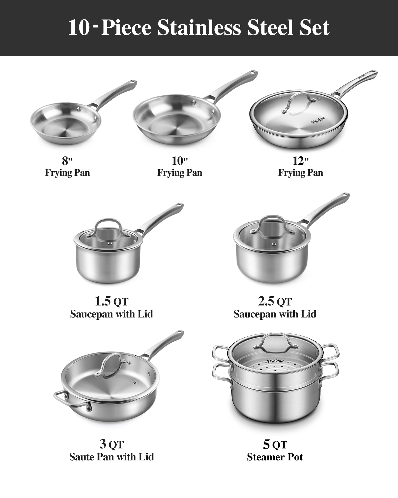 Olla vapor VocVoi 5Qt con tapa para cocinar al vapor eficientemente.