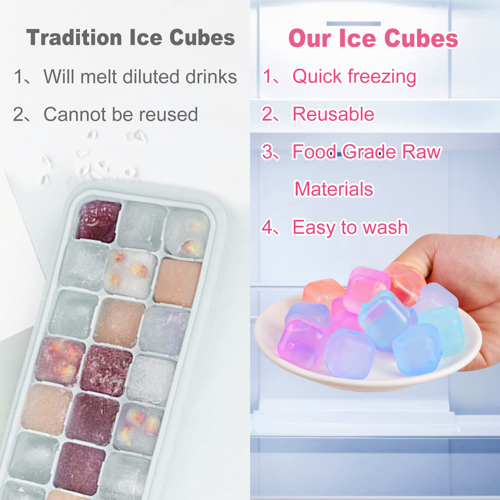 VOGVOG cubos de hielo cuadrados de plástico aptos para congelar y reutilizar.