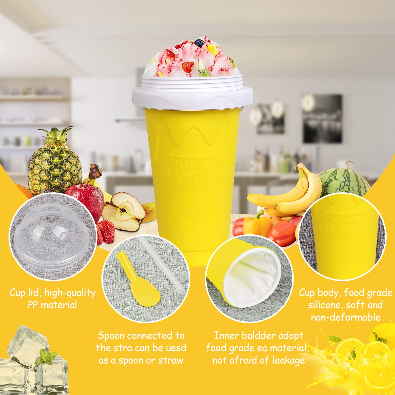 VOIEOV Slushie Cup cuchara pajilla desmontable incluida