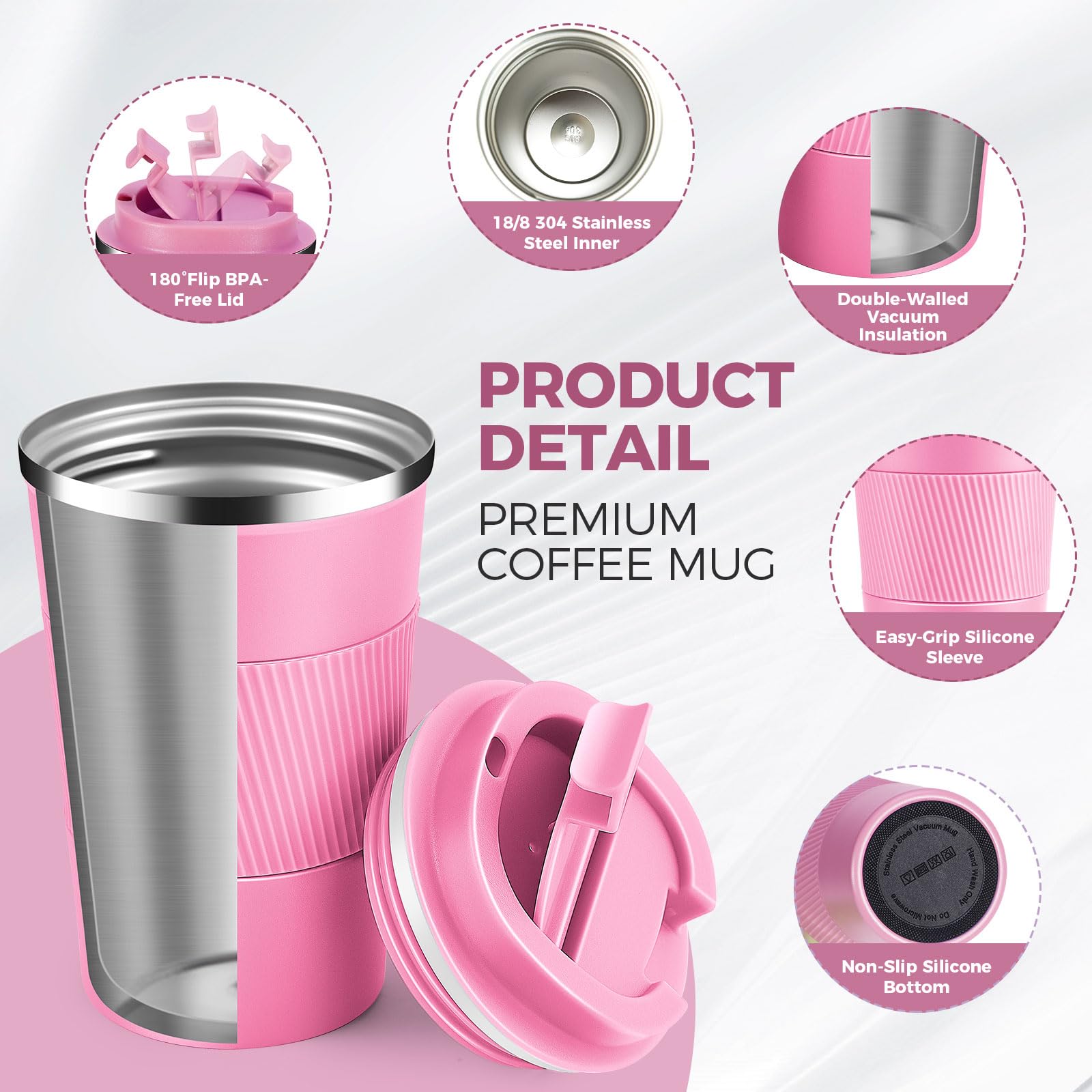 Volhoply aislamiento doble pared en rosa, mantiene bebidas caliente o fría