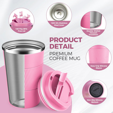 Volhoply aislamiento doble pared en rosa, mantiene bebidas caliente o fría