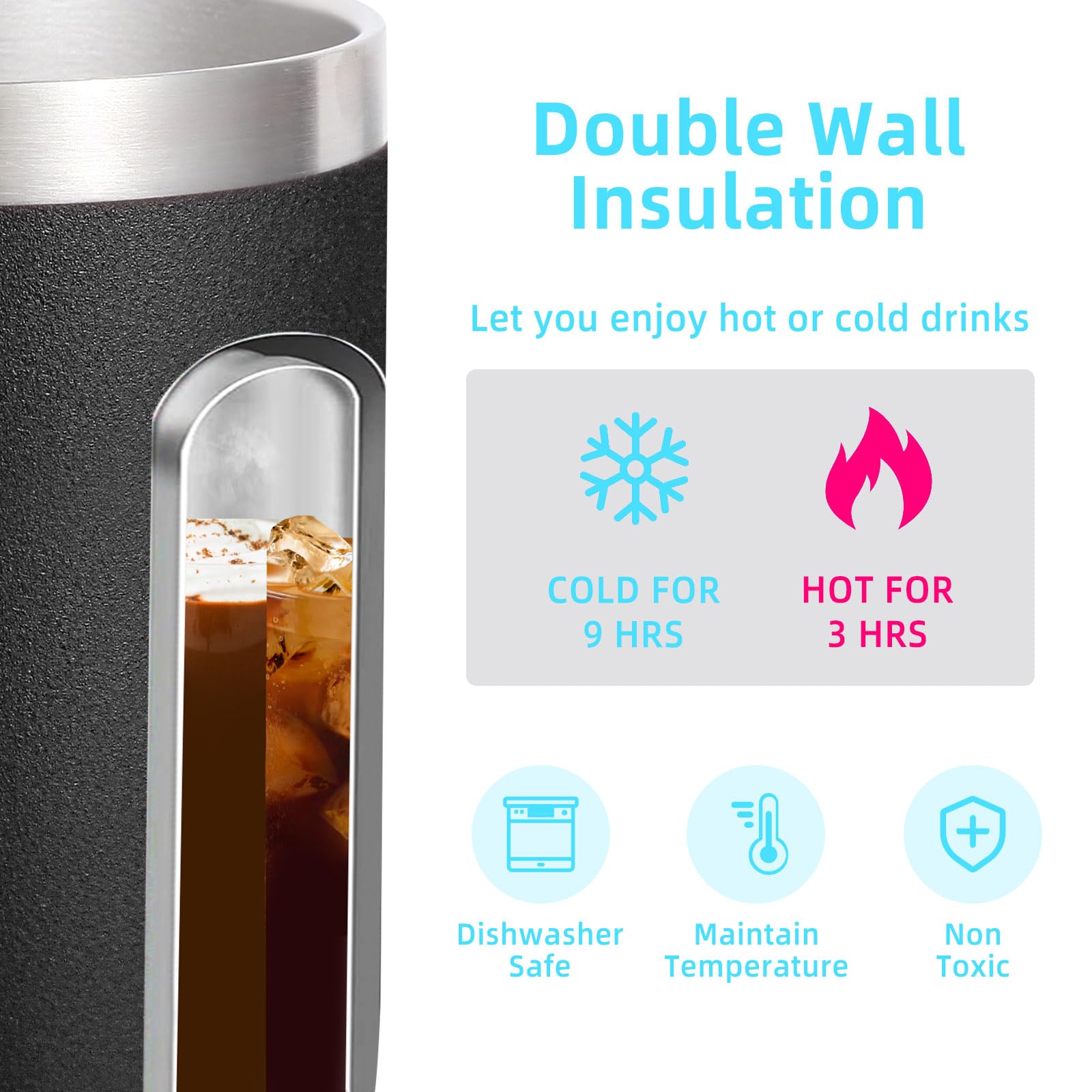 Volhoply taza de doble pared aislada conserva temperatura en salidas al aire libre.
