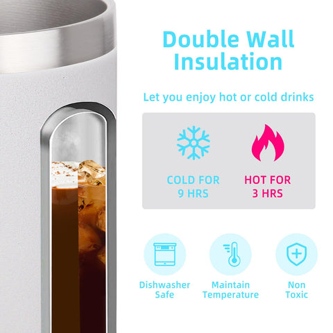 Volhoply Taza de Café Aislada 14oz con Tapa Antifugas — Vacío de Doble Pared