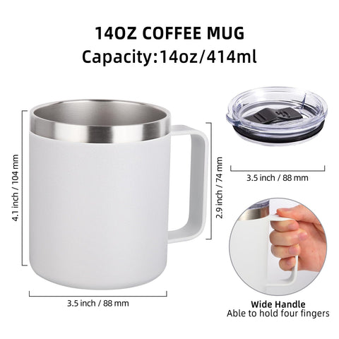 Volhoply Taza de Café Aislada 14oz con Tapa Antifugas — Vacío de Doble Pared