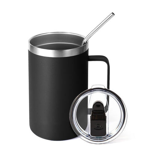 Volhoply Taza Termica 16oz con tapa y pajilla para llevar café caliente.