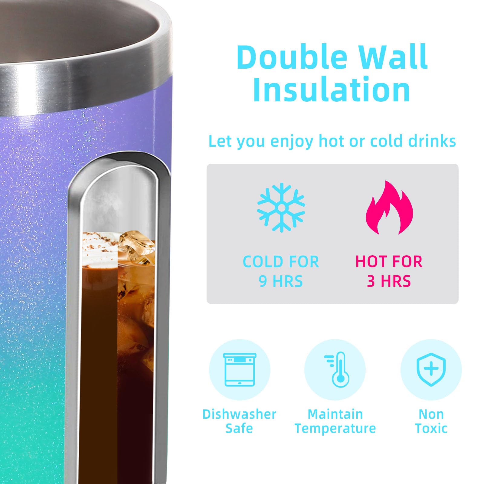 Volhoply taza de acero inoxidable 18/8 para uso diario sin óxido