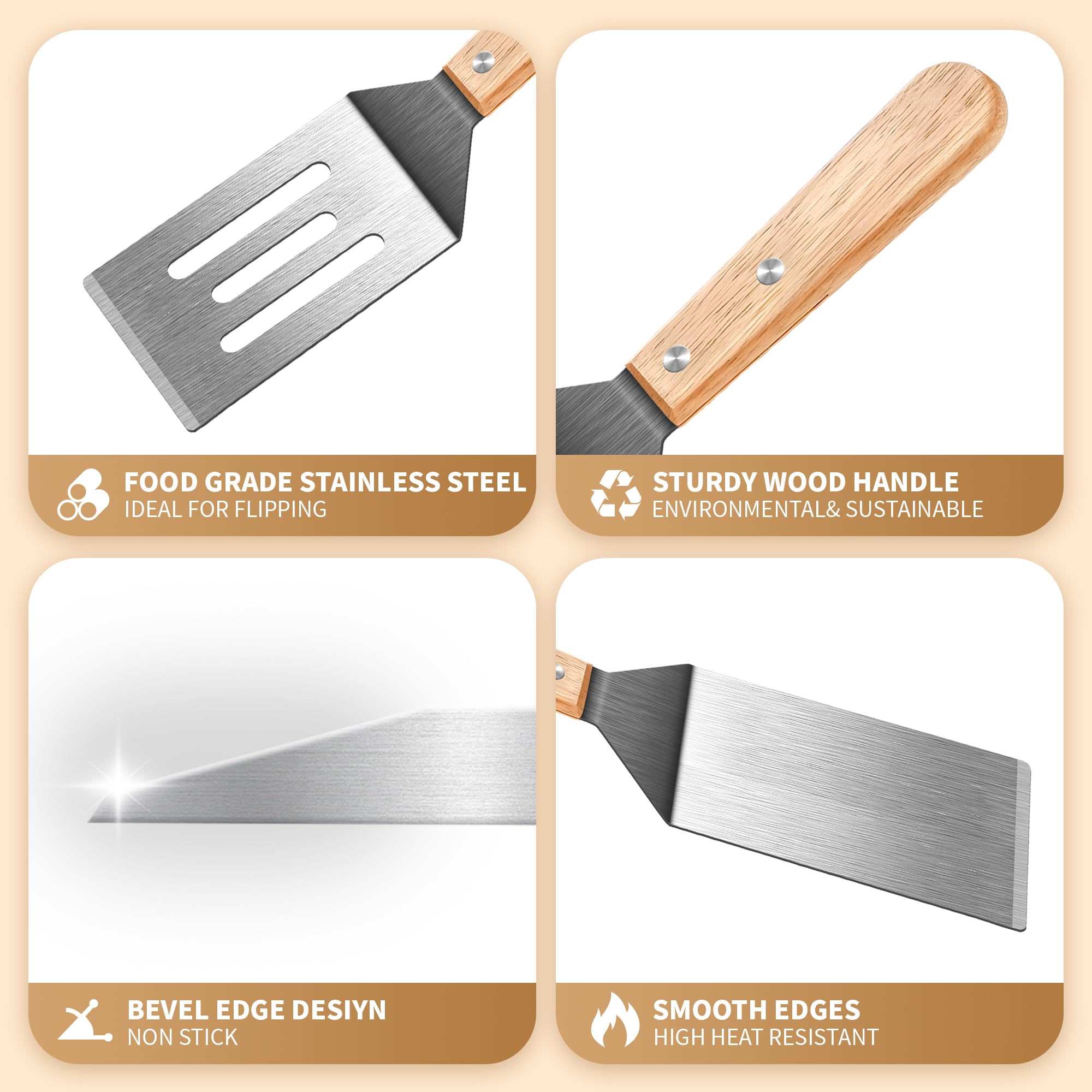 Volikos espátula inox doble piezas sólida para voltear y servir ingredientes.