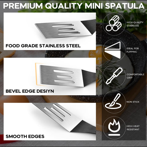 Volikos espátula de metal para voltear alimentos, resistente y apta para altas temperaturas.