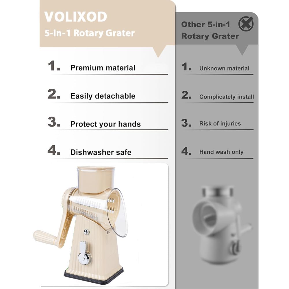 Volixod rallador 5-en-1 con ángulo de corte versátil para rebanar.