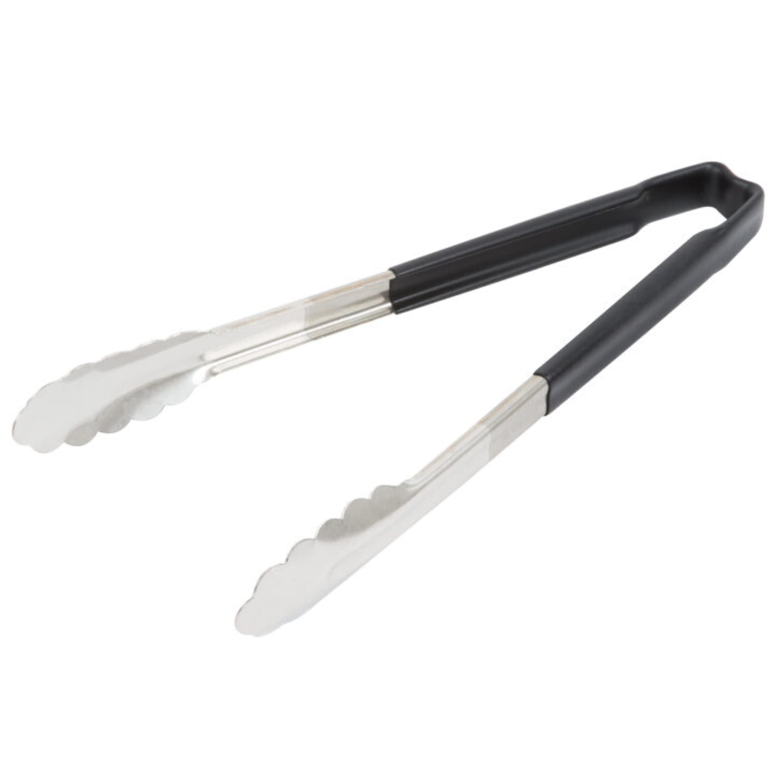 Pinza Vollrath 12 pulgadas, mango negro, agarre cómodo para pasta o ensaladas.