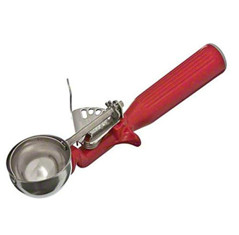 Porcionador Vollrath en acero inoxidable con mango rojo, porciones precisas para cocina