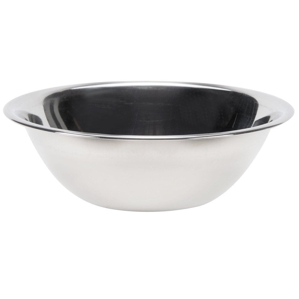 Tazón Vollrath de acero inoxidable con borde perlado, ideal para mezclar y batir sin derrames.