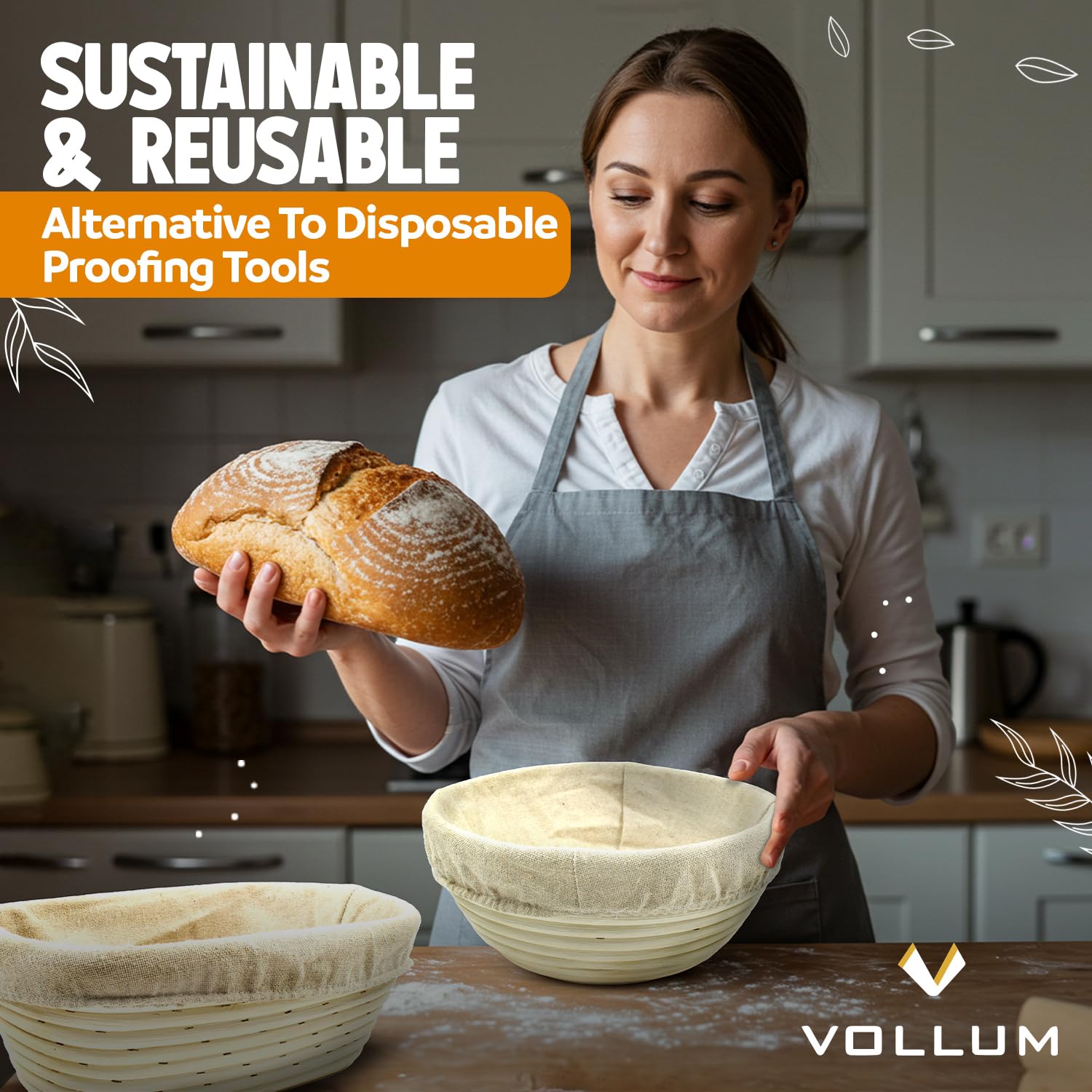 Vollum Banneton para pan artesanal en fermentación, ideal para hogazas.