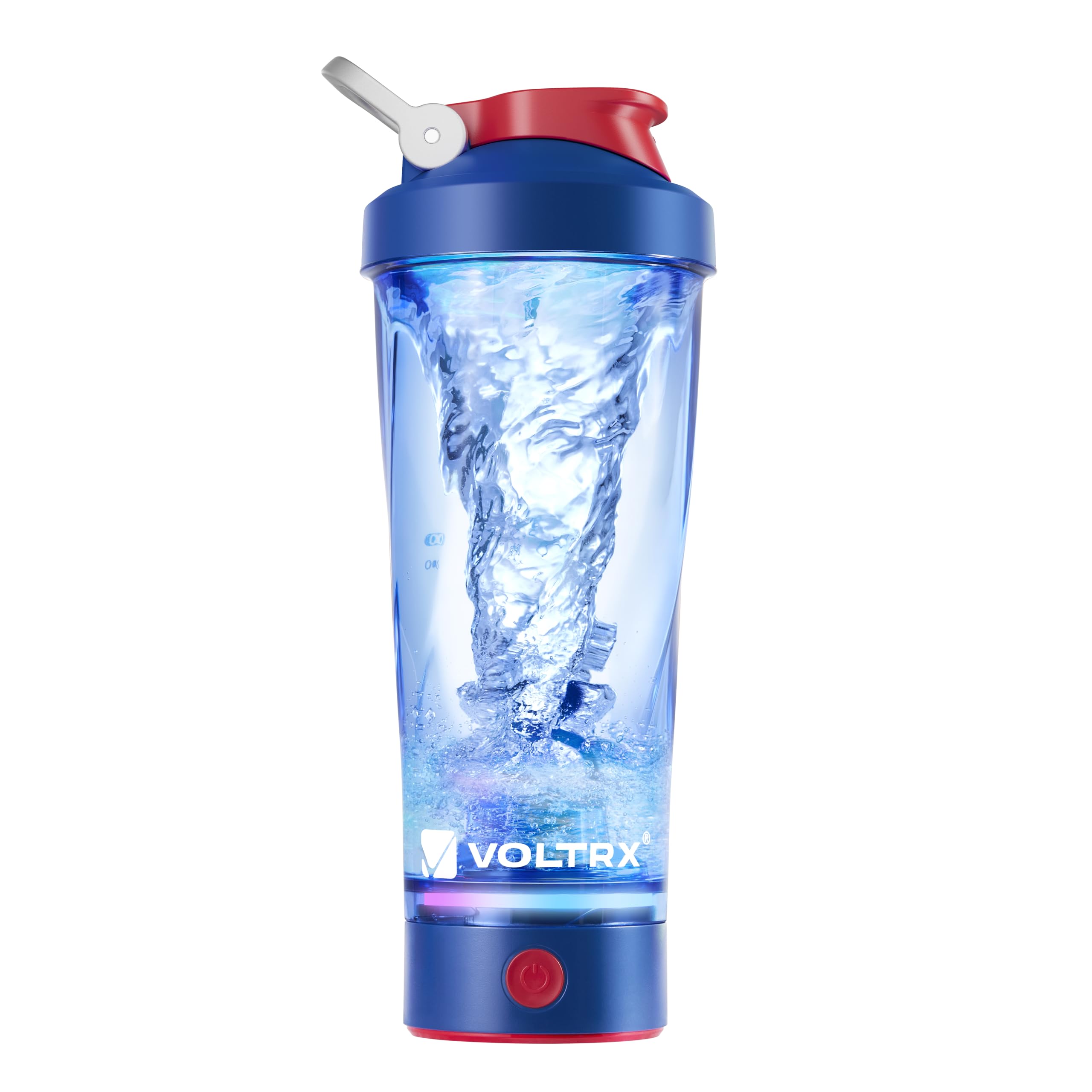 VOLTRX VortexBoost: botella con base iluminada azul para mezclar sin esfuerzo
