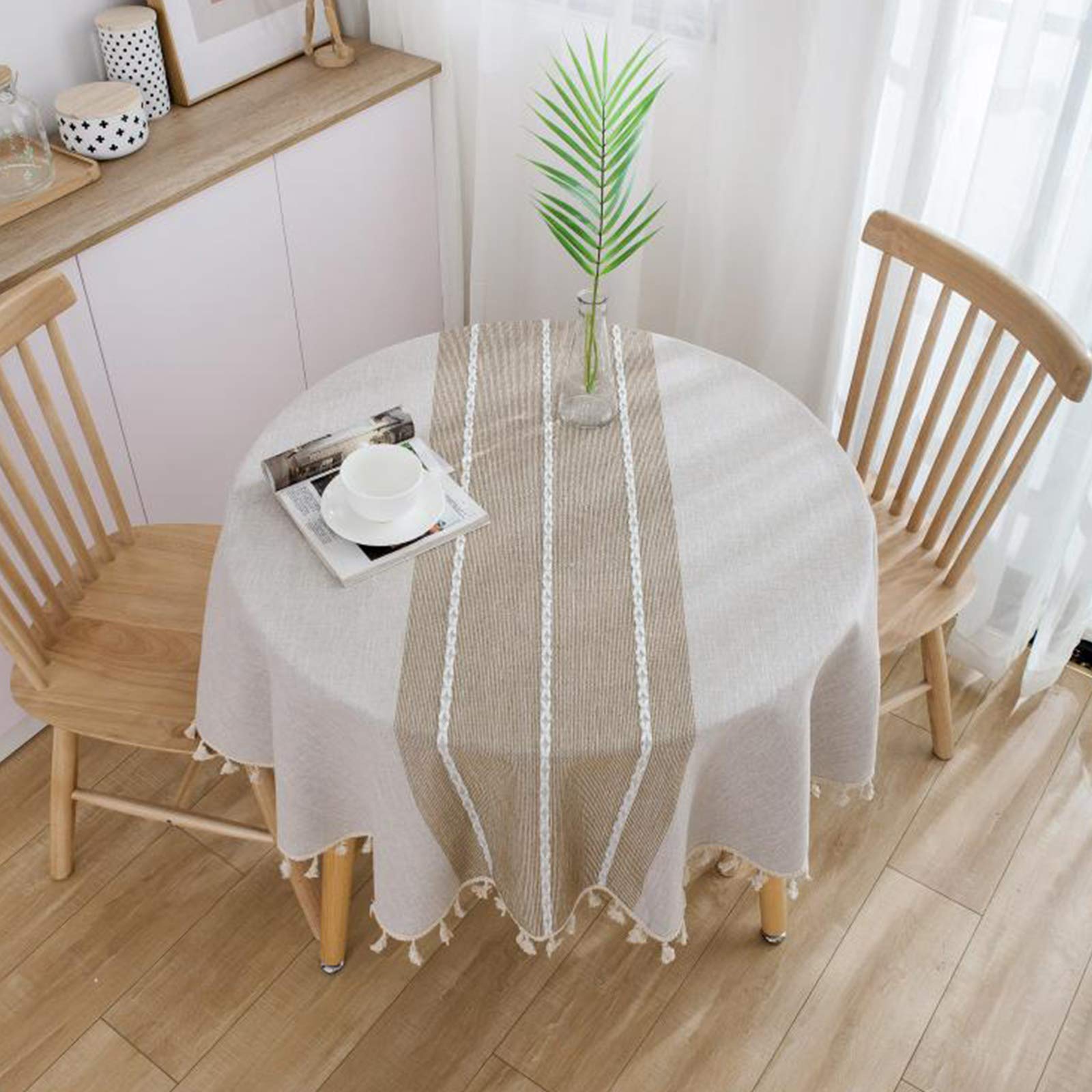 Vonabem mantel redondo con borlas decorativas para cenas elegantes.