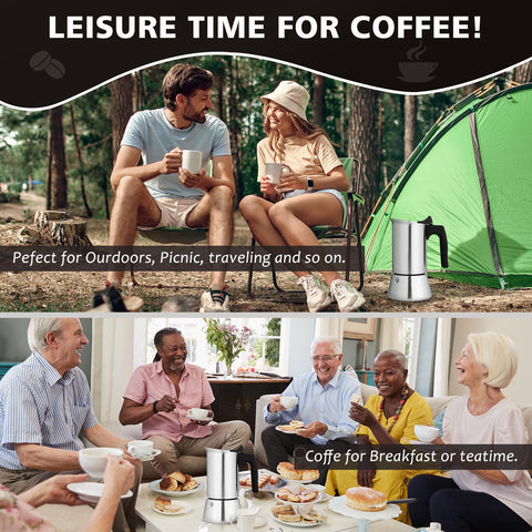 Uso en camping y hogar con la cafetera Vonates, sabor intenso en cualquier lugar.