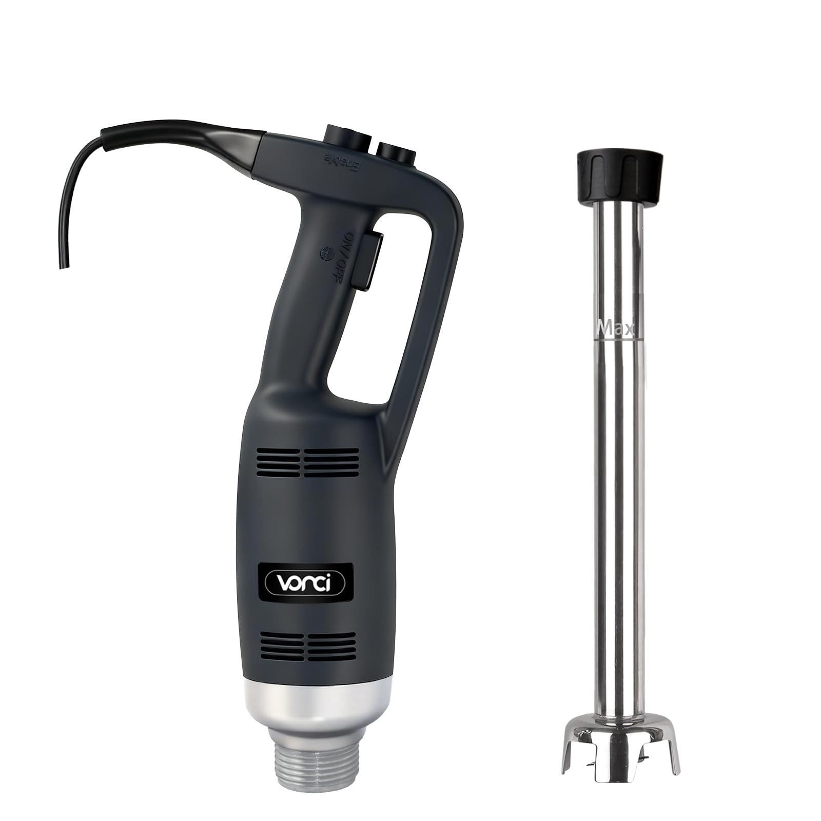 Batidora de inmersión VONCI 500W, vista frontal, diseño profesional.
