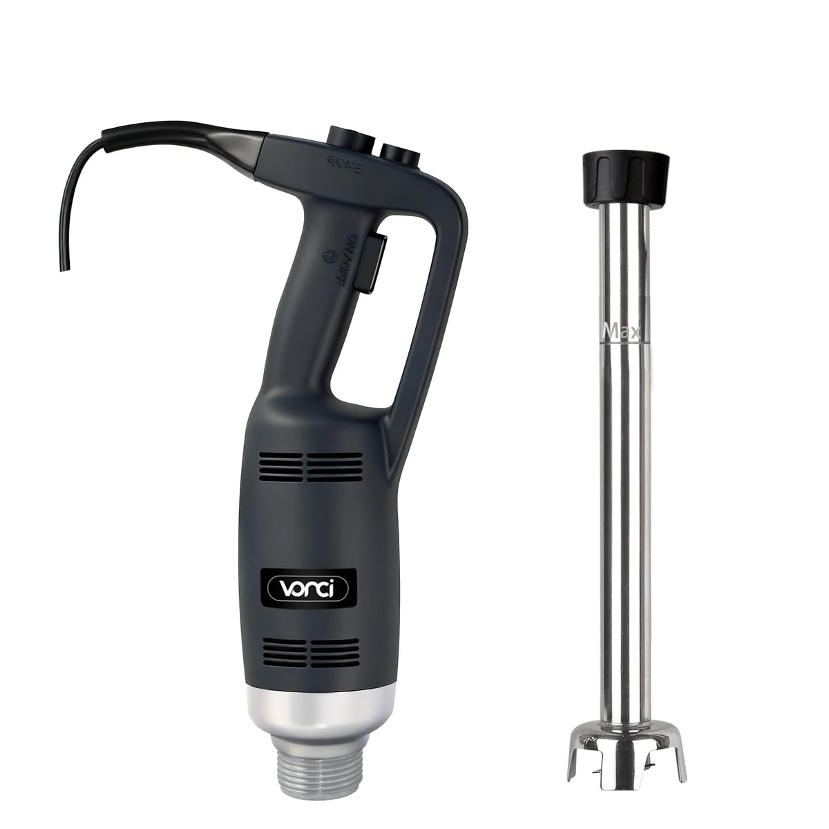 Batidora de inmersión VONCI 500W, vista frontal, diseño profesional.