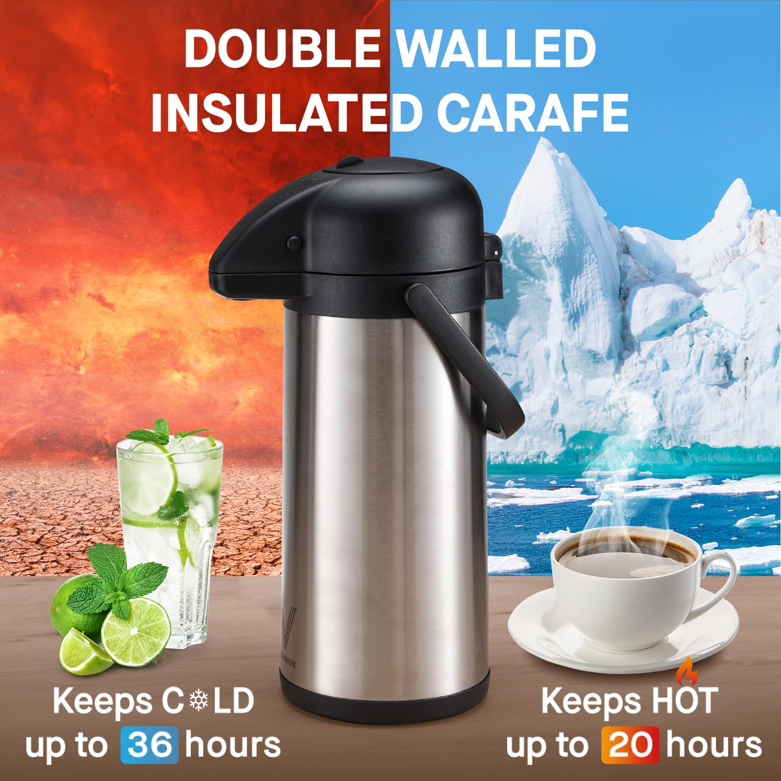 Jarra térmica de café VONDIOR en acero inoxidable para uso diario.