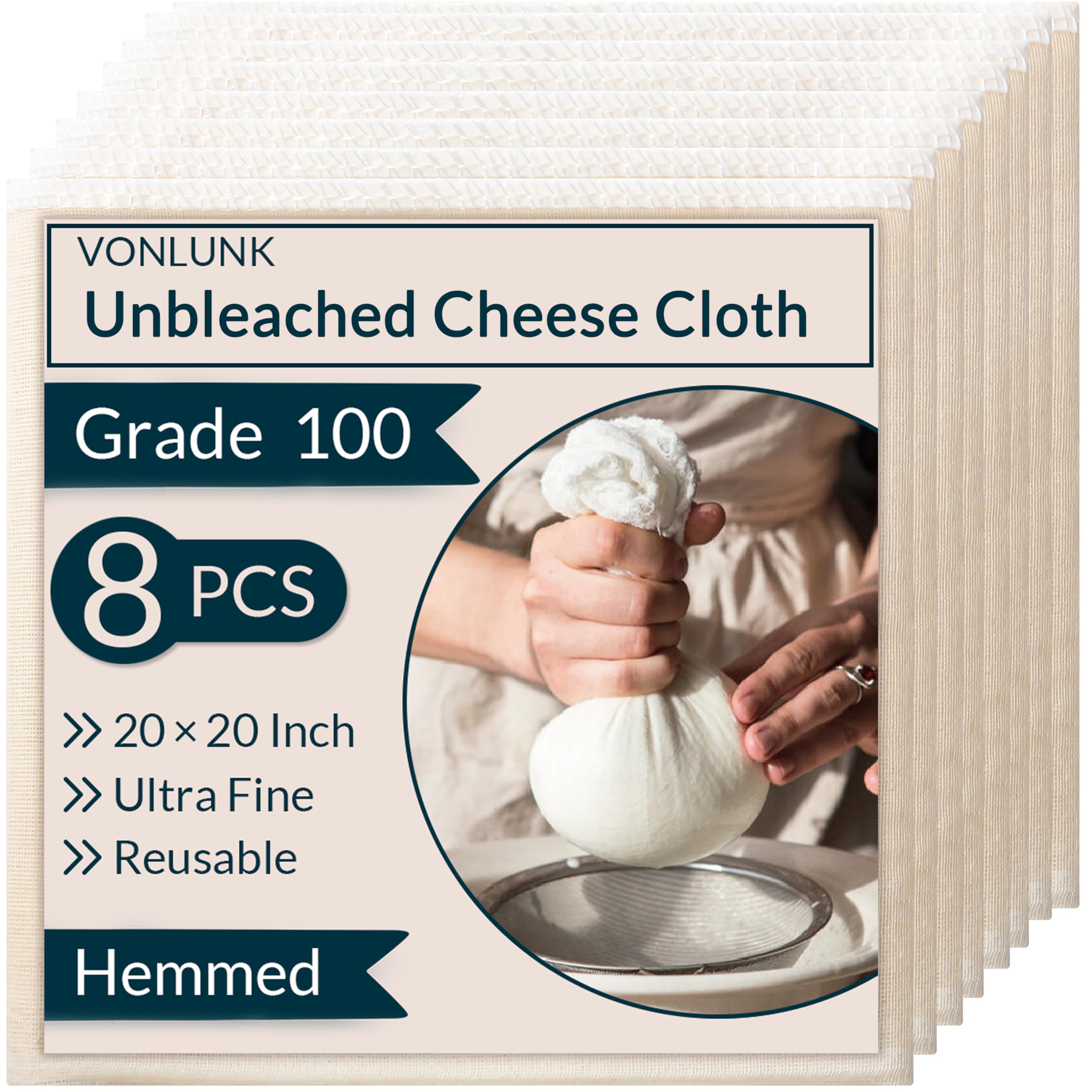 VONLUNK queso paño filtrante 20x20 con borde plegado, filtrado preciso y sin desbordes.