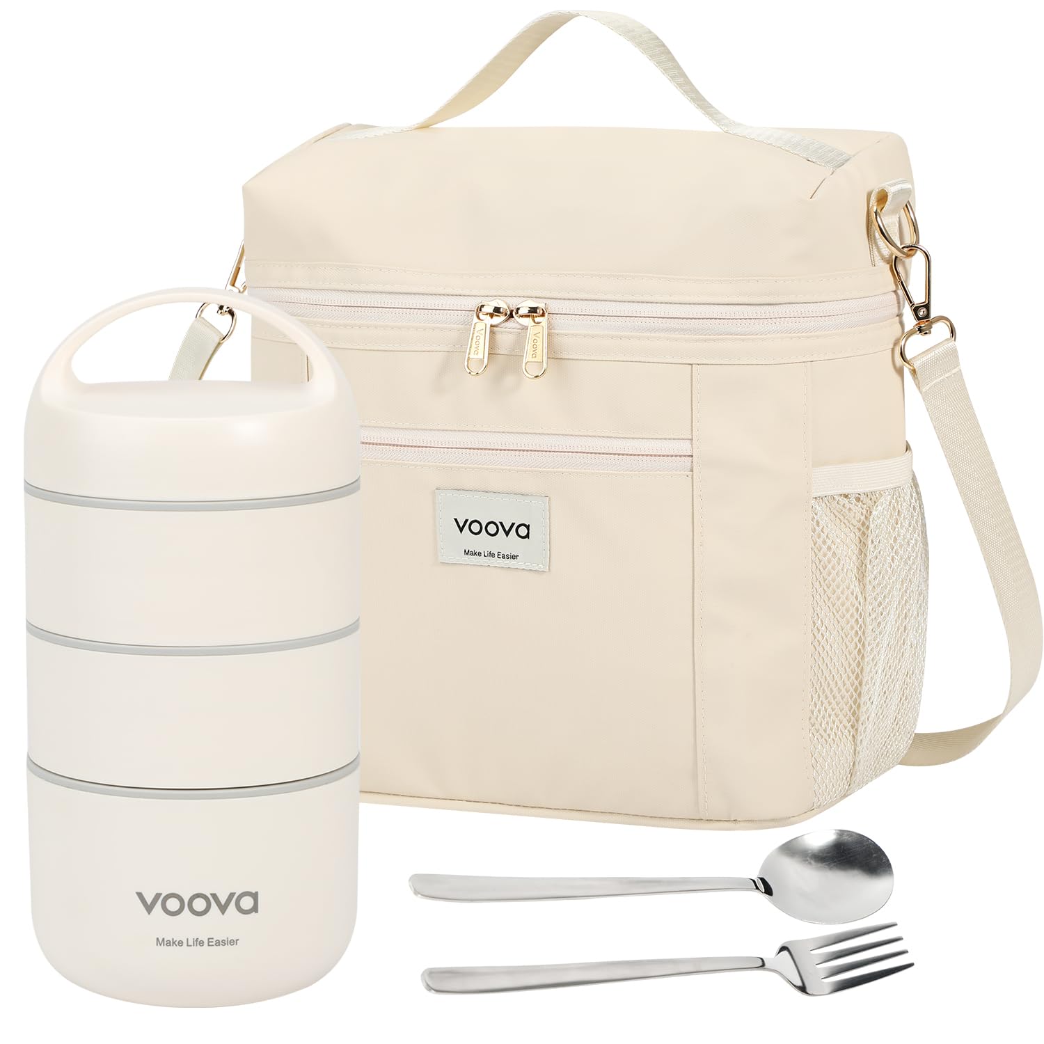 Voova caja de almuerzo apilable de tres niveles para organización en la oficina.