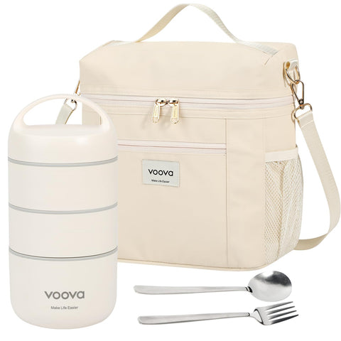 Voova caja de almuerzo apilable de tres niveles para organización en la oficina.