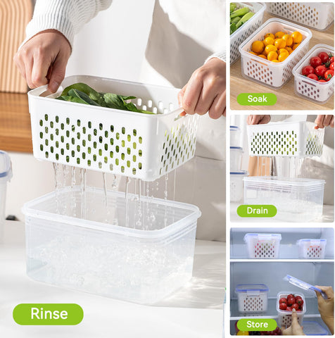 Voova contenedores-fruta con colador removible para lavar y escurrir.