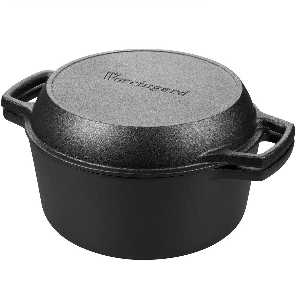 VORRINGARD olla doble de hierro forjado vista frontal con calor uniforme.