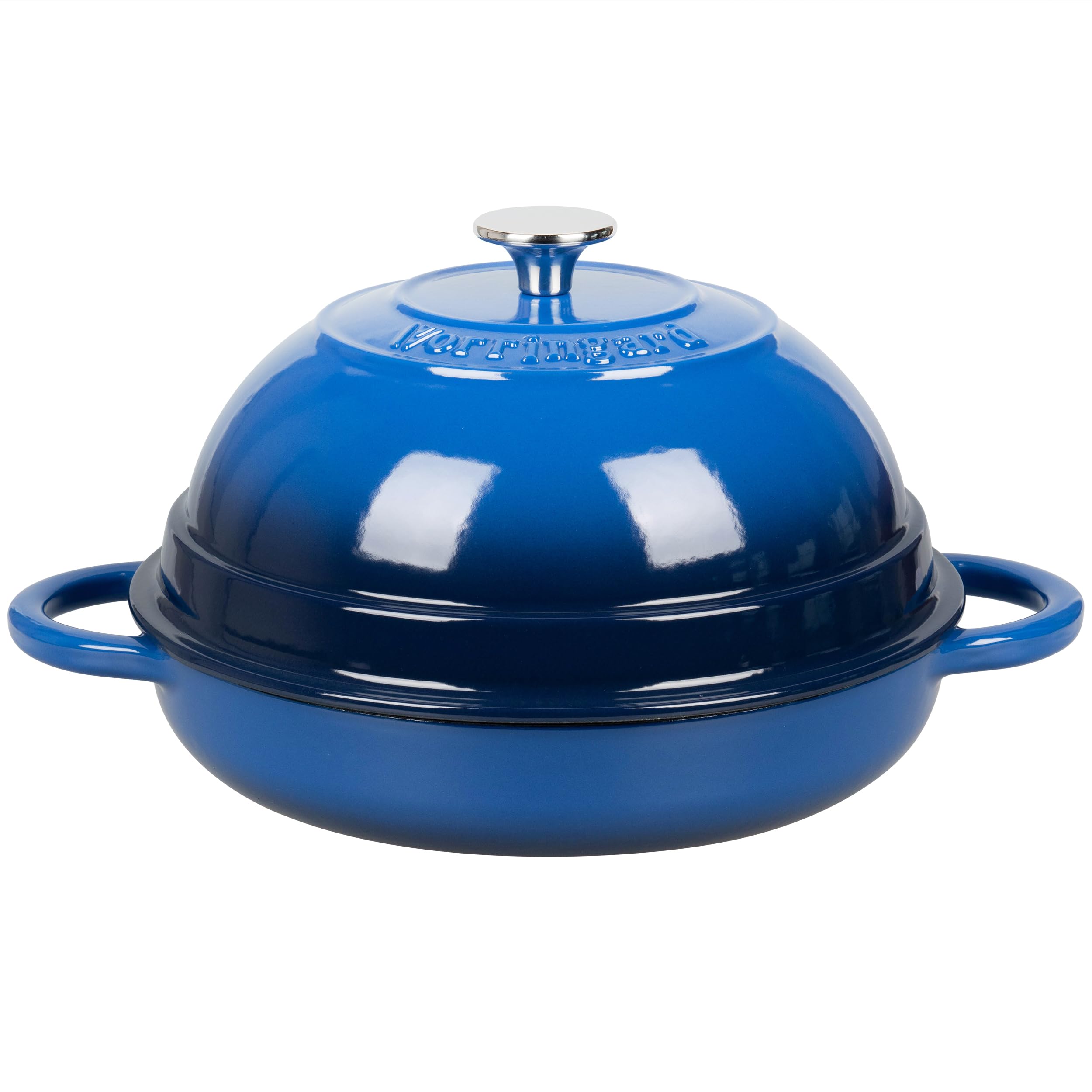 Olla VORRINGARD de hierro esmaltado azul para hornear pan de forma uniforme.