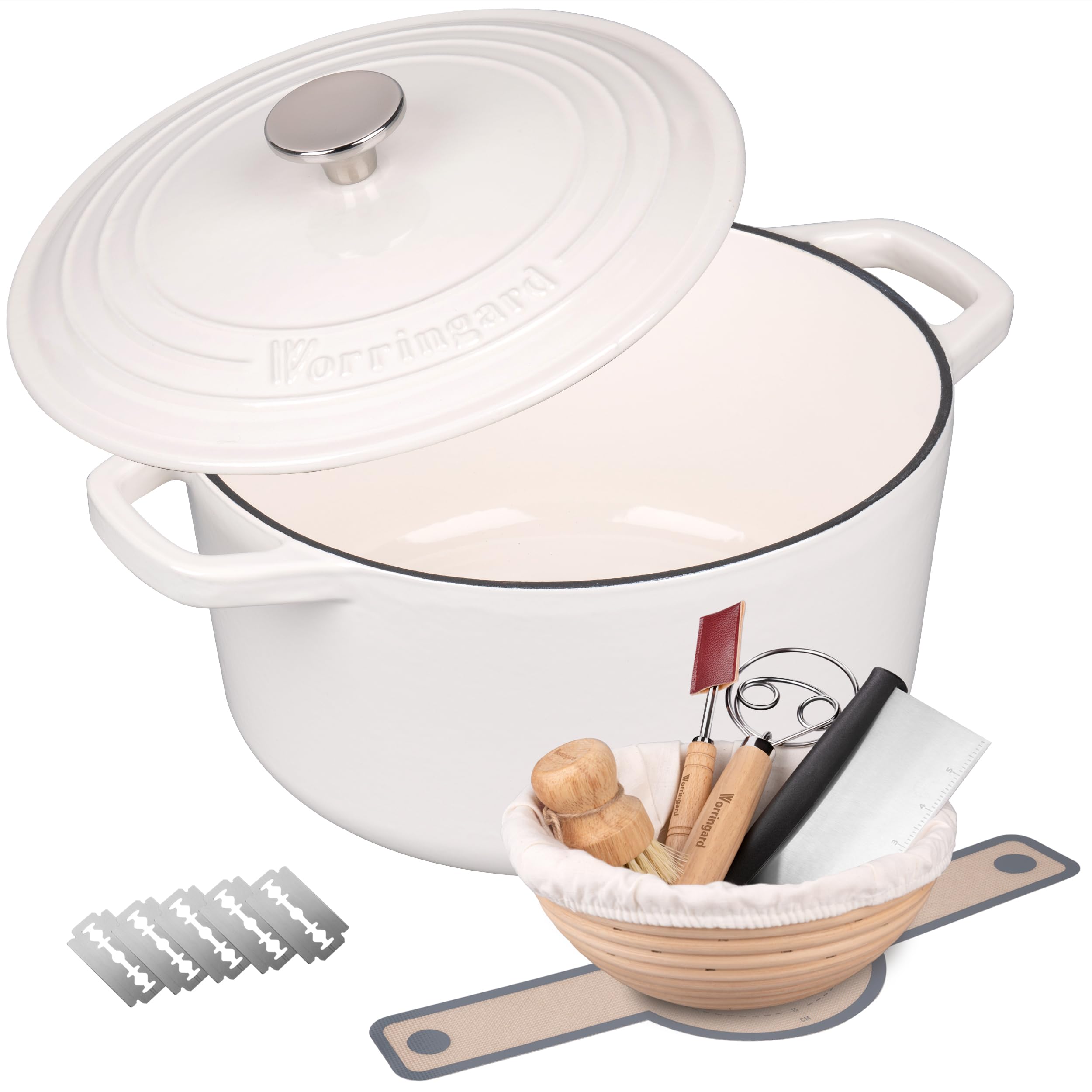 Olla VORRINGARD esmaltada con tapa blanca para hornear pan artesanal