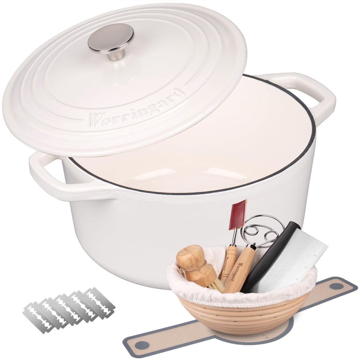 Olla VORRINGARD esmaltada con tapa blanca para hornear pan artesanal