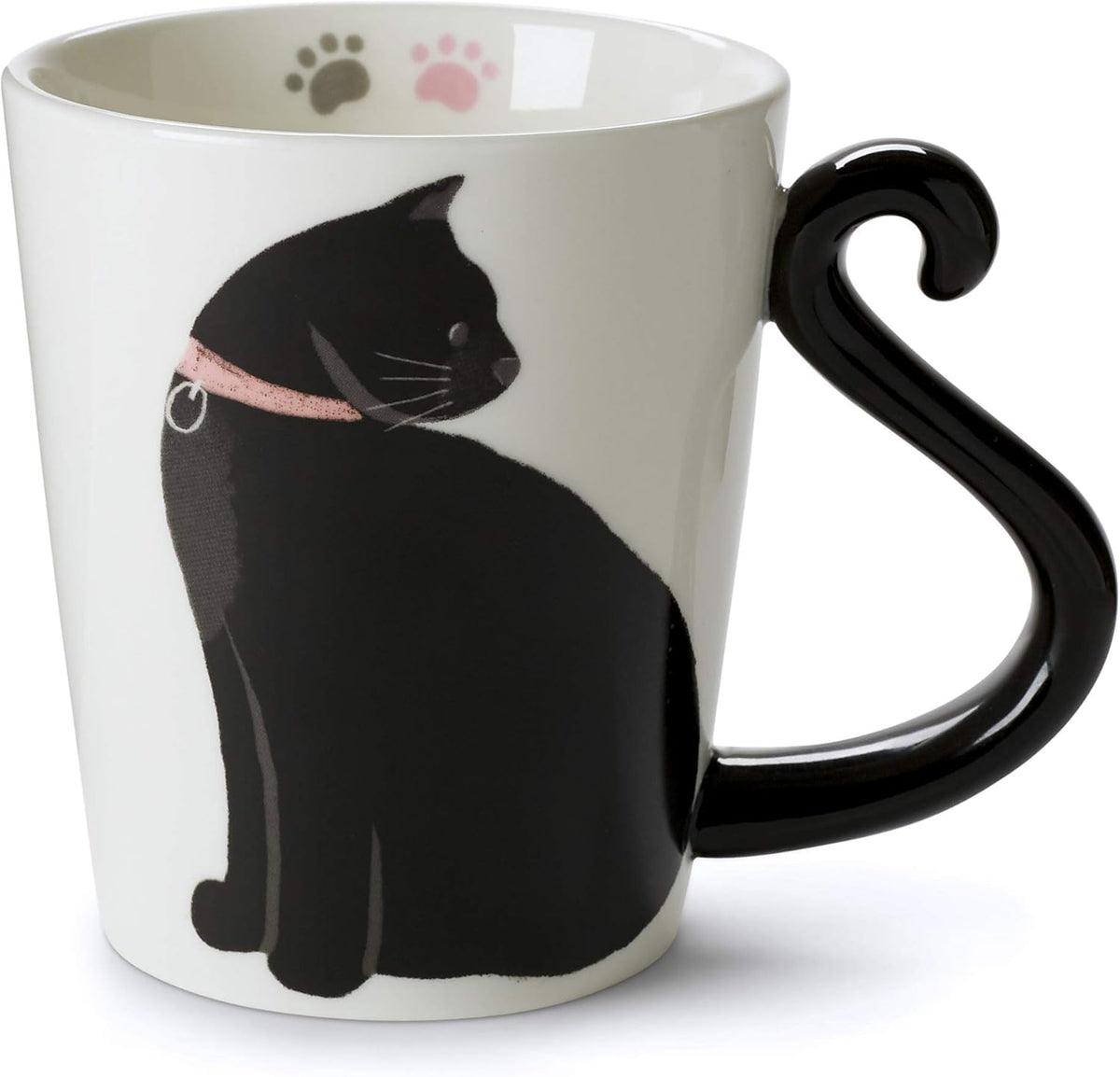 Taza de gato negro de VOTUM en cerámica blanca, diseño único para café.