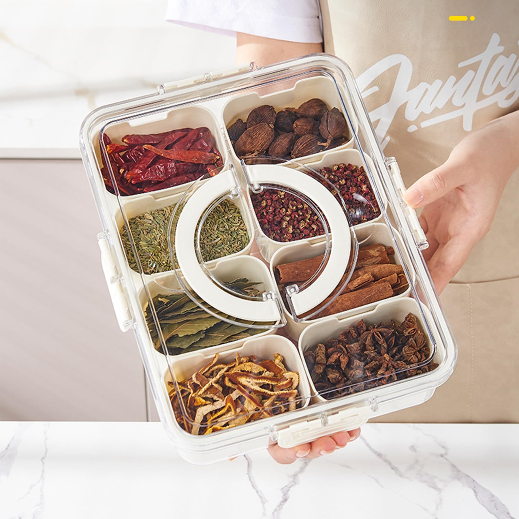 Bandeja VOUKEN portátil con compartimentos, ideal para llevar snacks a cualquier lugar.