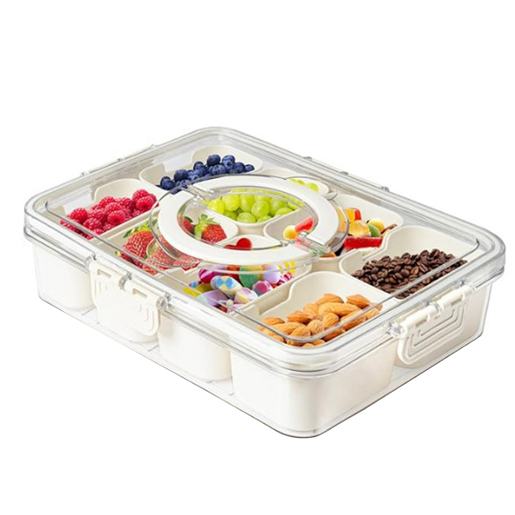 Bandeja VOUKEN dividida con tapa y asa, ideal para servir aperitivos con organización.