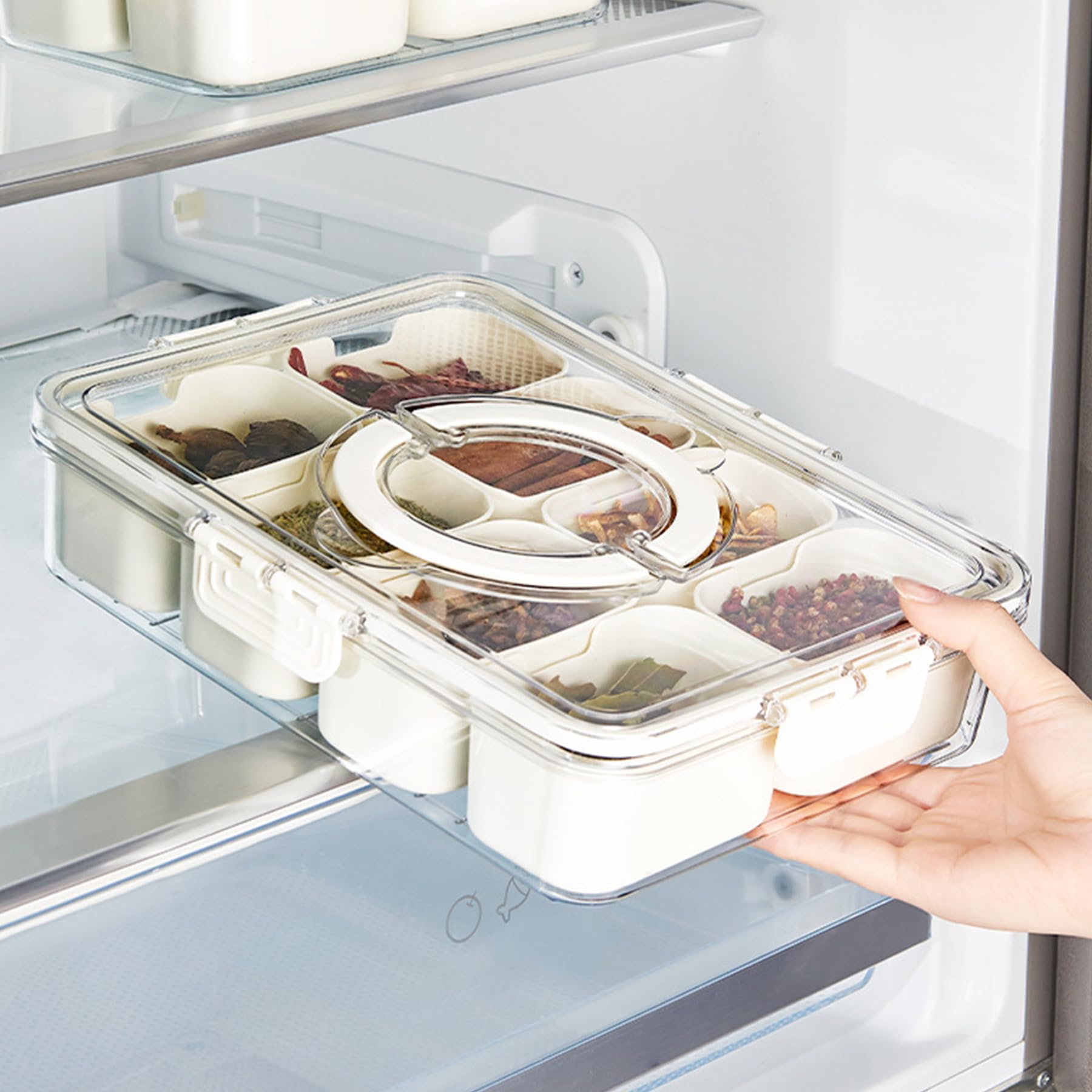 Bandeja VOUKEN con tapa y cierre, seguridad durante el traslado de alimentos.