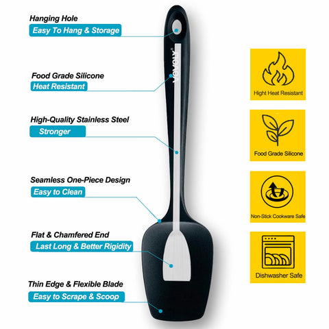 Espátula de silicona Vovoly color amarillo, segura para sartenes antiadherentes