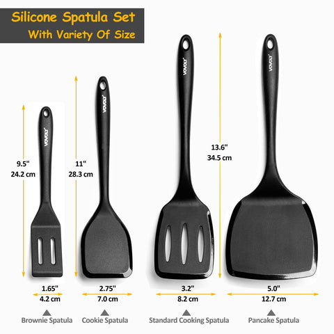 Espátula silicona Vovoly compacta, perfecta para saltear y voltear alimentos pequeños.