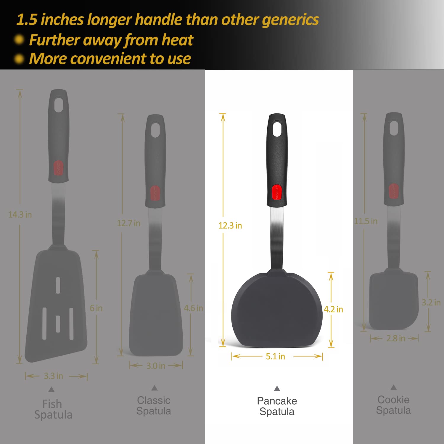 Espátula flexible y delgada de Vovoly para deslizarse bajo alimentos sin rayar.