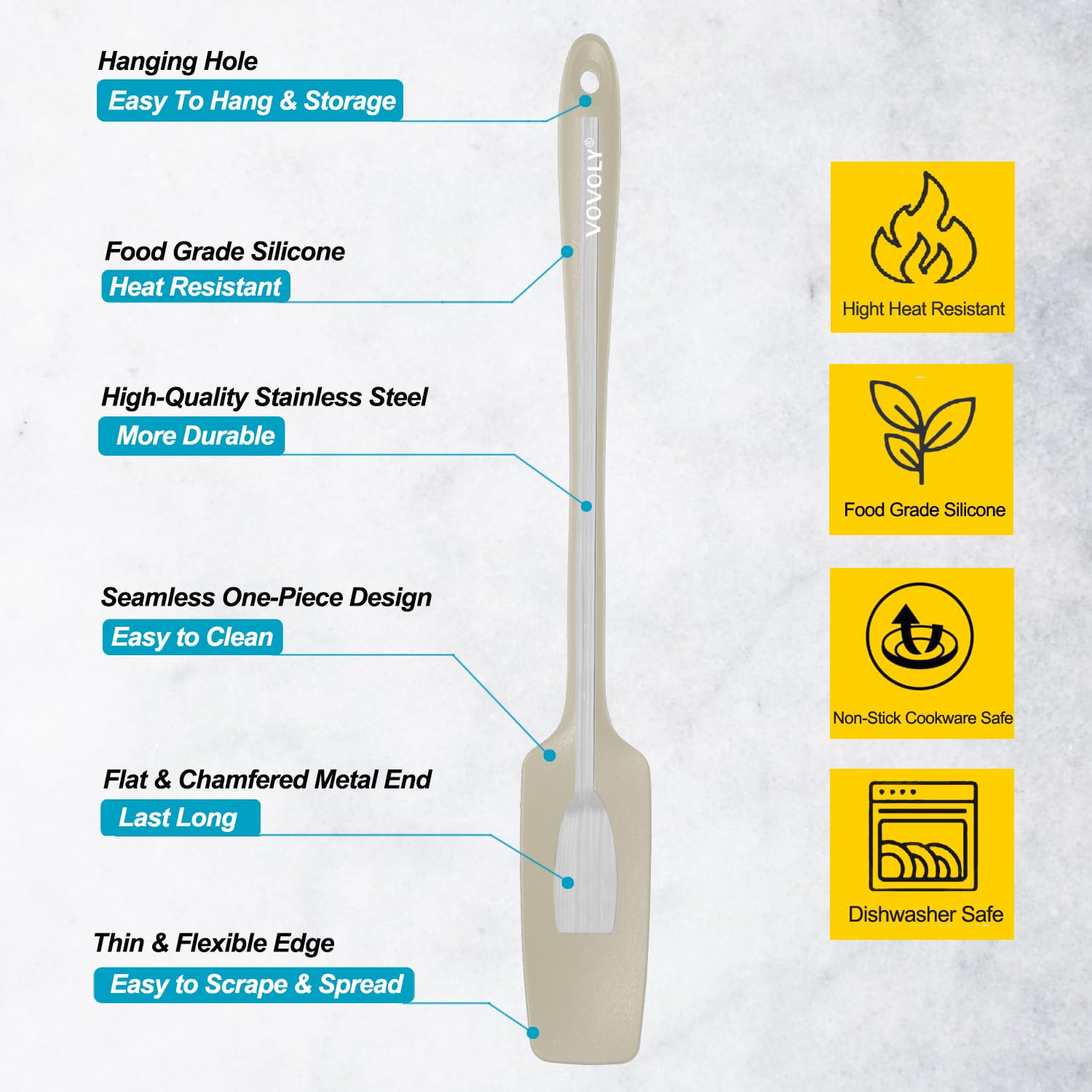 Espátula de silicona Vovoly resistente al calor ideal para ollas antiadherentes.
