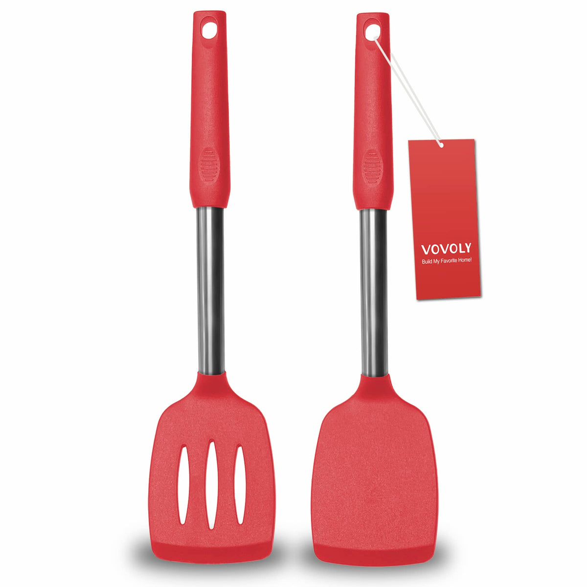 Espátula sólida roja de Vovoly para voltear sin pegar.