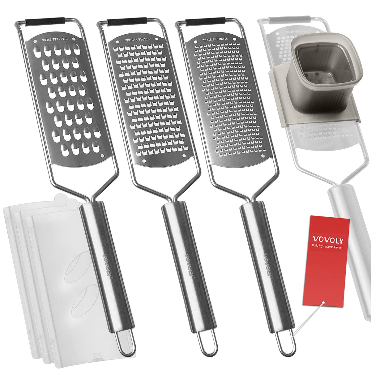 Rallador Vovoly Pro con corte fino para cítricos y especias, uso preciso.