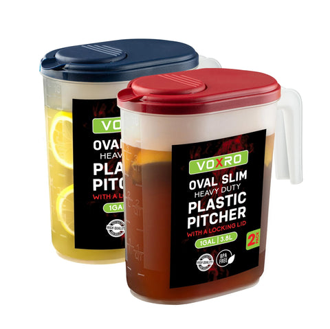 VOXRO jarras ovaladas con tapa abatible para verter bebidas con facilidad.