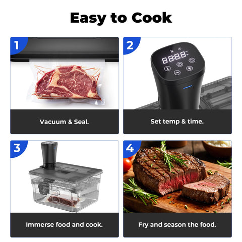 Vpcok Direct Sous Vide, temporizador flexible para recetas variadas.