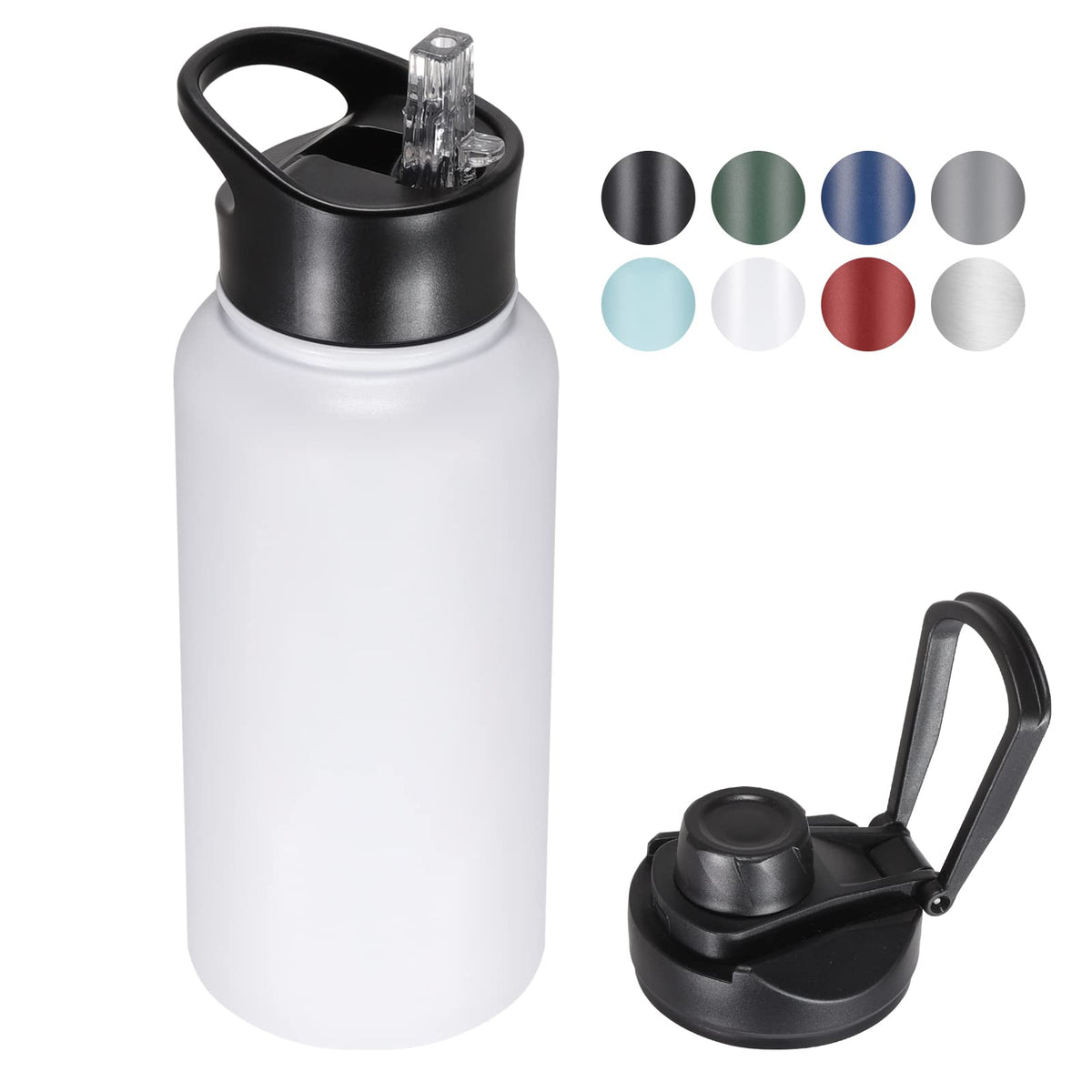 VQRRCKI botella aislada 32oz vista frontal diseño ergonómico para uso diario