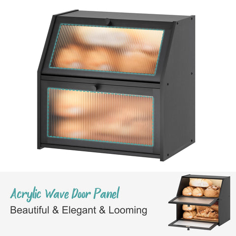 Vriccc caja pan grande negra interior-capacidad-tres-panes: capacidad para tres panes grandes.